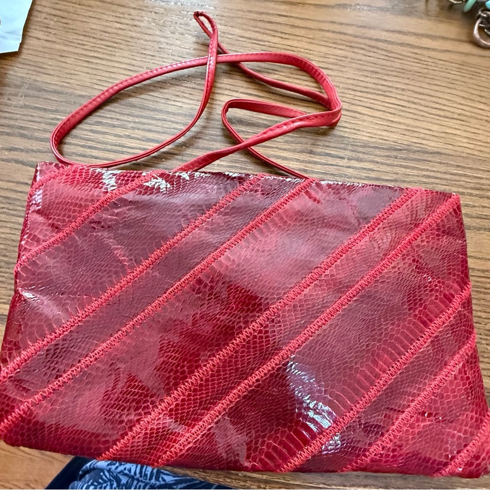 Vintage RONAY Red Leather & Snakeskin Purse